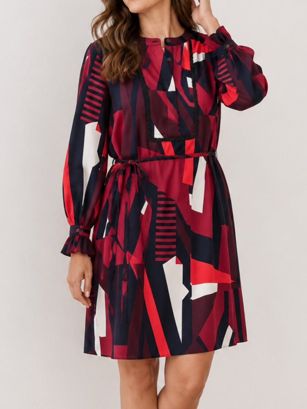 Loft Geometric Printed Long Sleeve Shift Dress